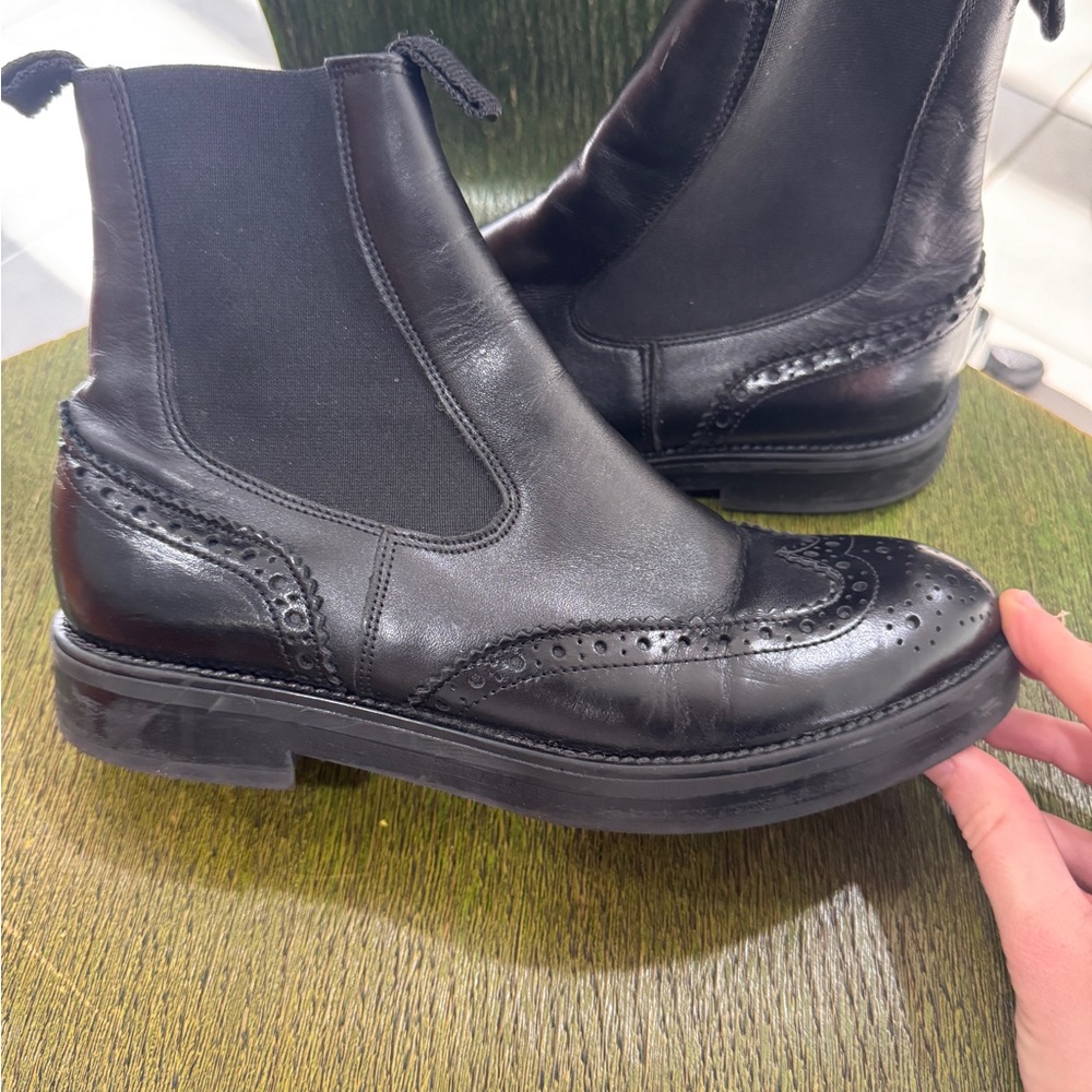 Jonak Leather black Brogue Chelsea Boots